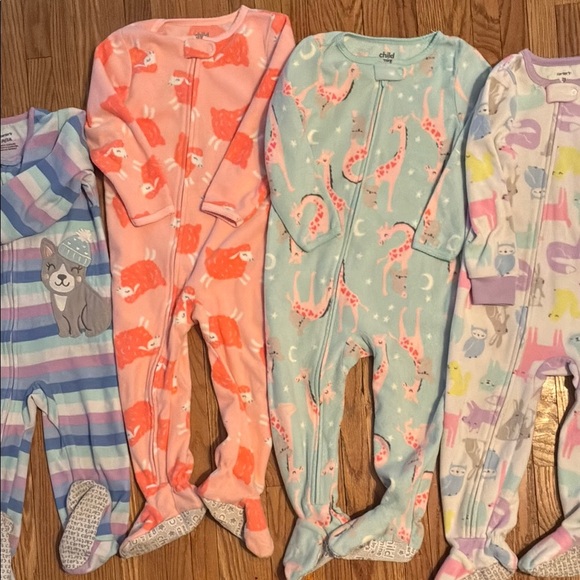 Carter's Cozy Blue and Pink and Purple Footies Pajamas - Picture 5 of 9